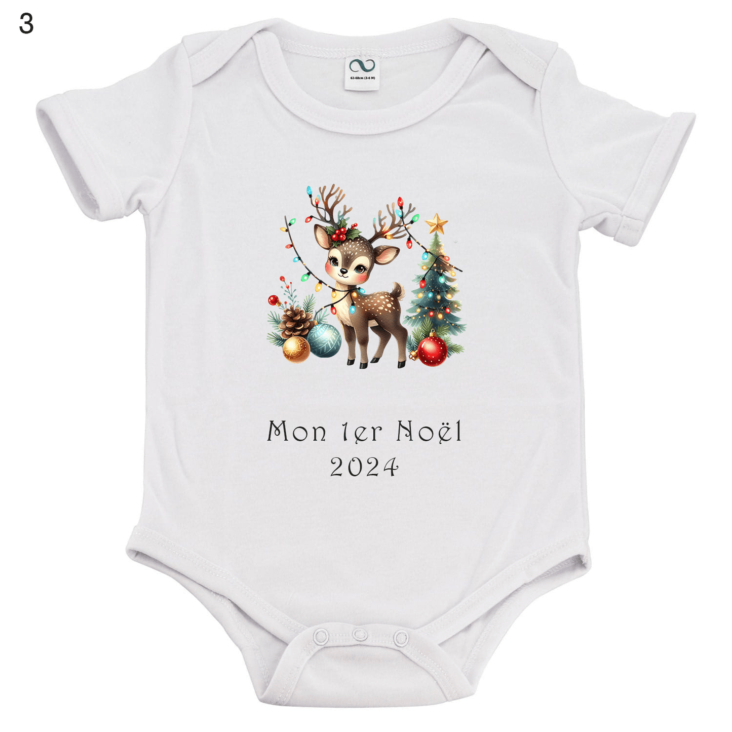 noel - Body bébé de 1 à 24 mois - Manches courtes - Bichette Créa