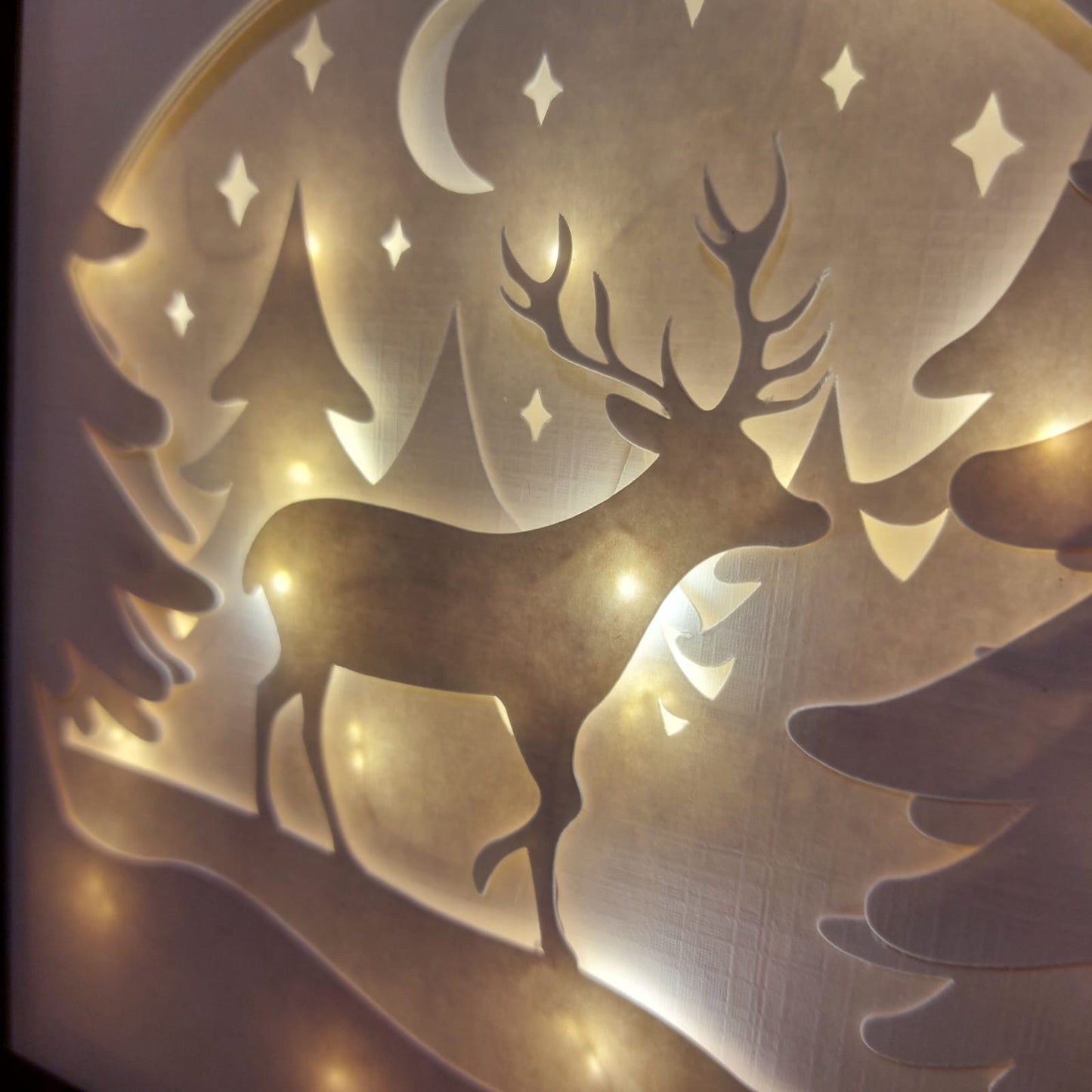 noel - Cadre lumineux Noël - Cerf et Montagnes enneigées - Bichette Créa