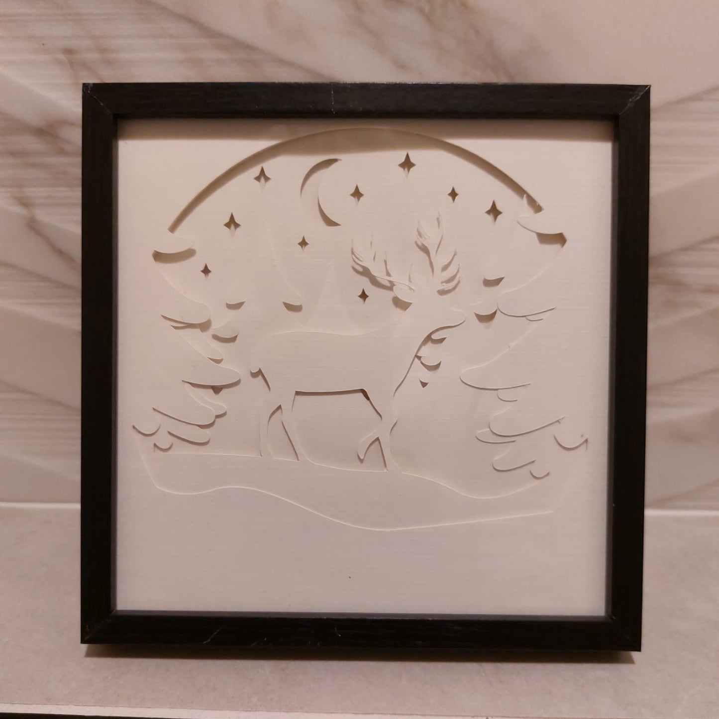 noel - Cadre lumineux Noël - Cerf et Montagnes enneigées - Bichette Créa