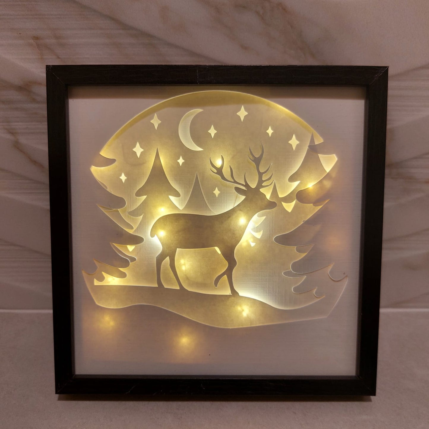 noel - Cadre lumineux Noël - Cerf et Montagnes enneigées - Bichette Créa