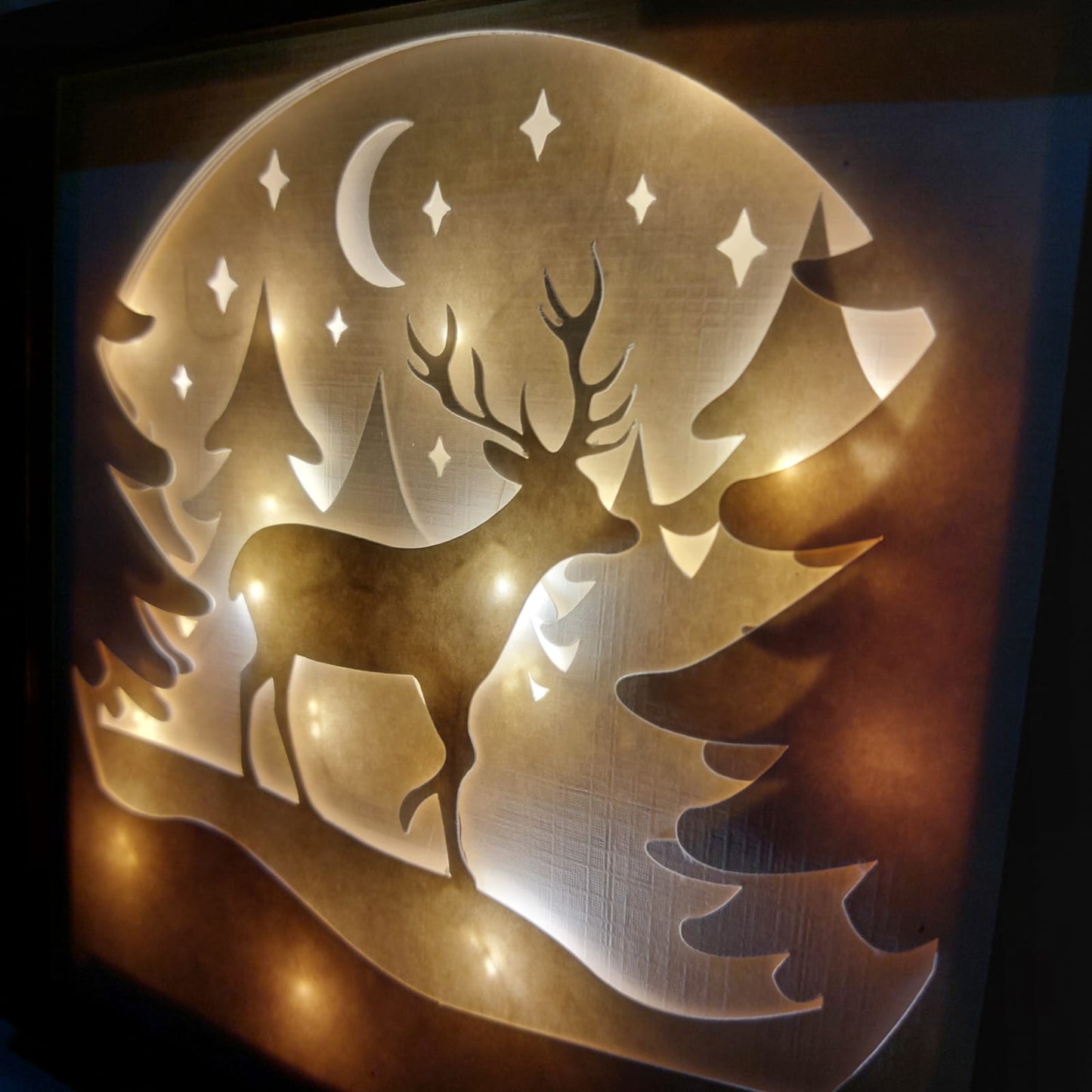 noel - Cadre lumineux Noël - Cerf et Montagnes enneigées - Bichette Créa
