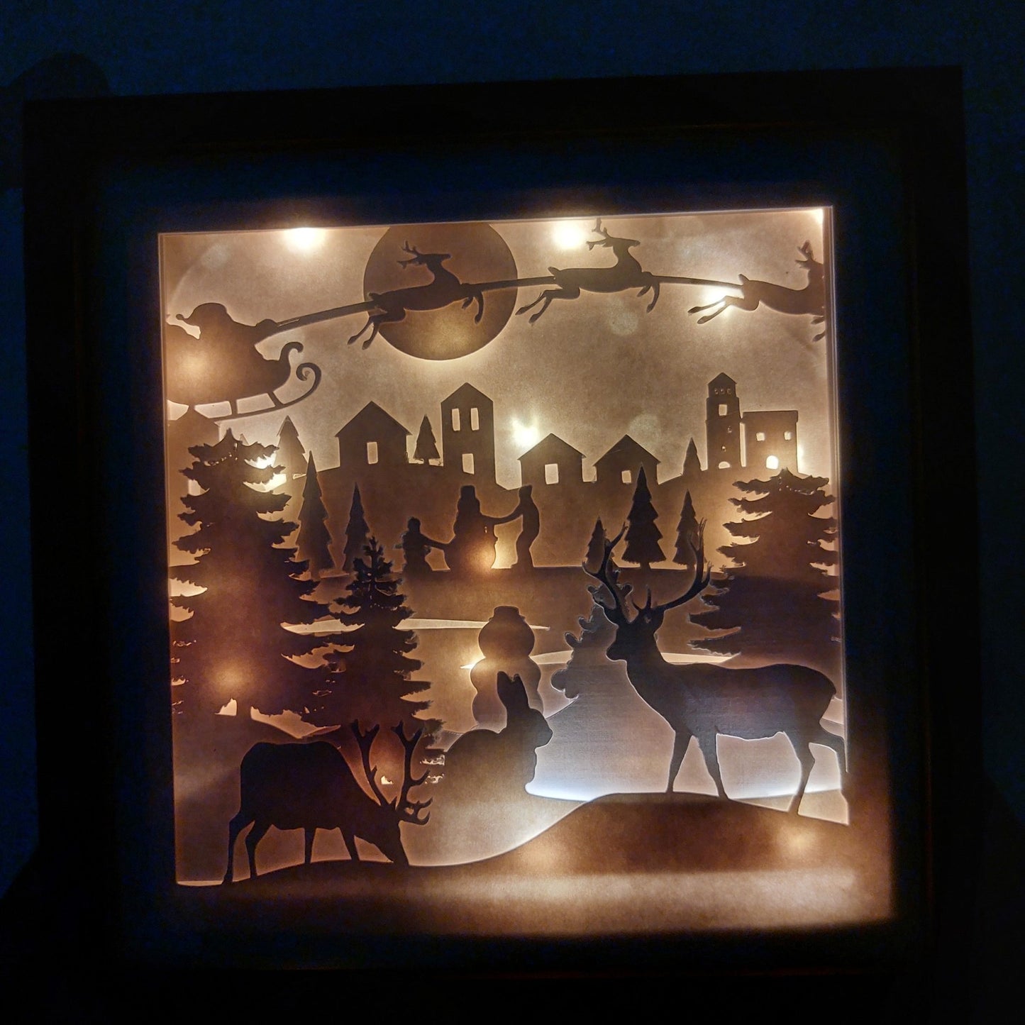 noel - Cadre lumineux Noël - Cerfs et Père - Noël - Bichette Créa