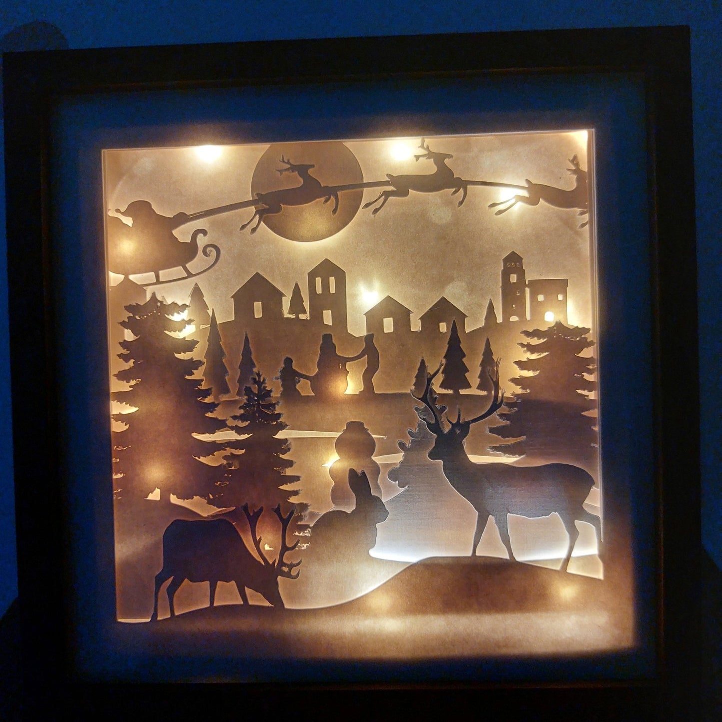 noel - Cadre lumineux Noël - Cerfs et Père - Noël - Bichette Créa
