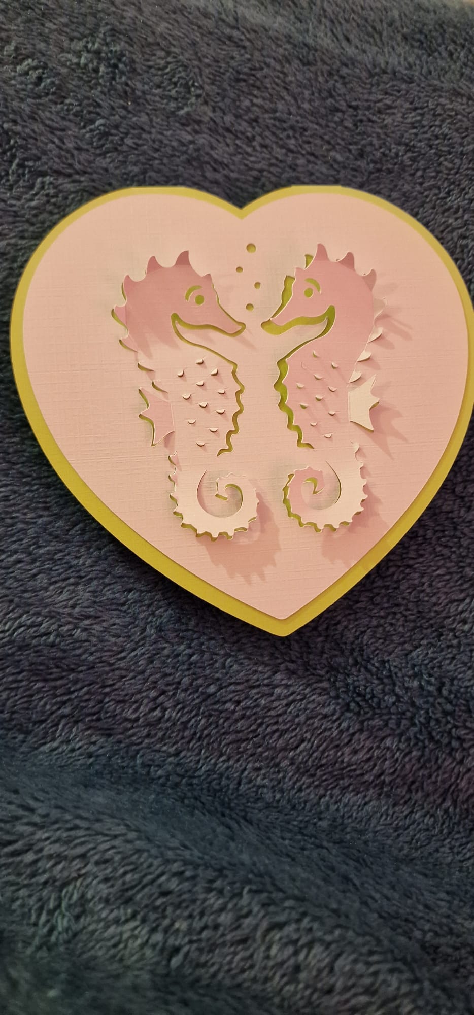 Carte de voeux - Carte Cœur Hippocampe à relief - Bichette Créa